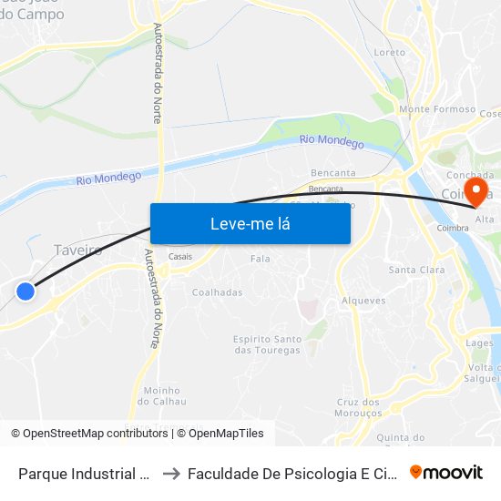 Parque Industrial de Taveiro (1) to Faculdade De Psicologia E Ciências Da Educação map