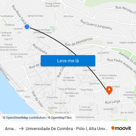 Arnado to Universidade De Coimbra - Pólo I, Alta Universitária map
