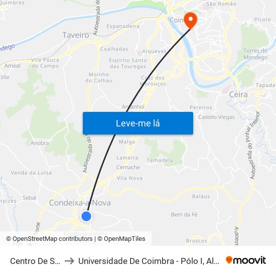 Centro De Saúde I to Universidade De Coimbra - Pólo I, Alta Universitária map