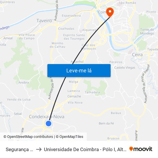 Segurança Social to Universidade De Coimbra - Pólo I, Alta Universitária map