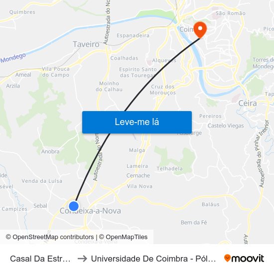 Casal Da Estrada/Capela to Universidade De Coimbra - Pólo I, Alta Universitária map