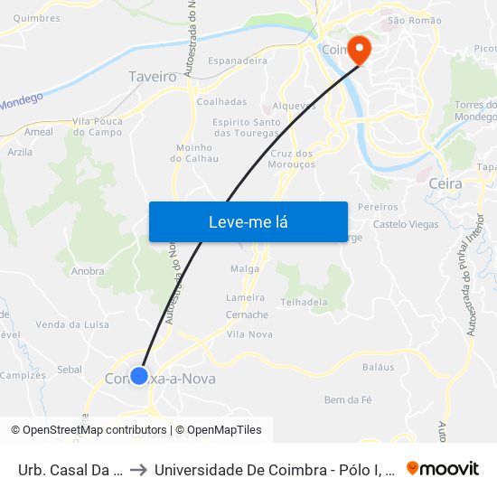 Urb. Casal Da Estrada to Universidade De Coimbra - Pólo I, Alta Universitária map