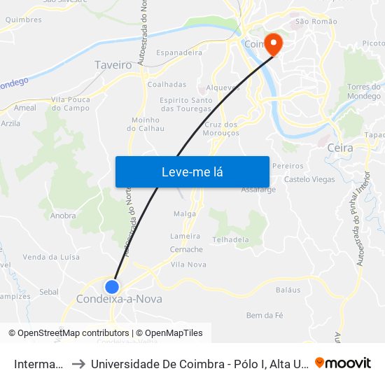 Intermarché to Universidade De Coimbra - Pólo I, Alta Universitária map