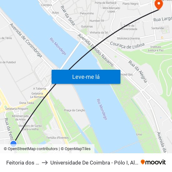 Feitoria dos Linhos to Universidade De Coimbra - Pólo I, Alta Universitária map