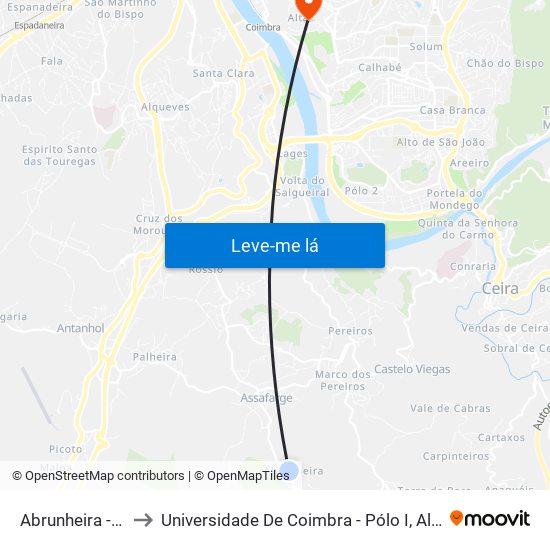 Abrunheira - centro to Universidade De Coimbra - Pólo I, Alta Universitária map