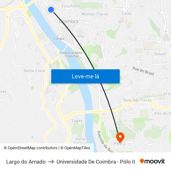 Largo do Arnado to Universidade De Coimbra - Pólo II map