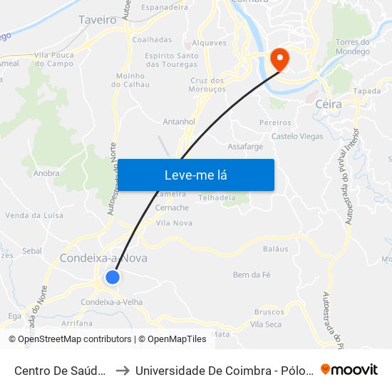 Centro De Saúde I to Universidade De Coimbra - Pólo II map