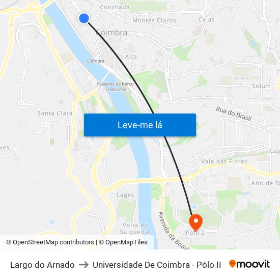 Largo do Arnado to Universidade De Coimbra - Pólo II map