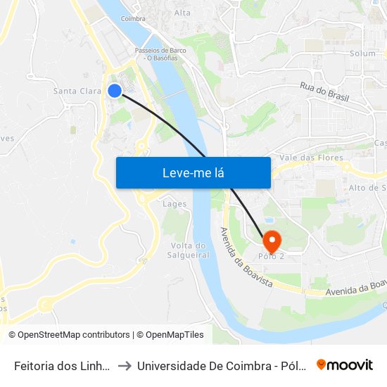 Feitoria dos Linhos to Universidade De Coimbra - Pólo II map