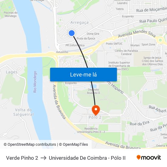 Verde Pinho 2 to Universidade De Coimbra - Pólo II map