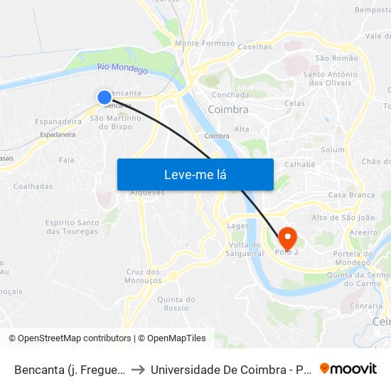 Bencanta (j. Freguesia) to Universidade De Coimbra - Pólo II map