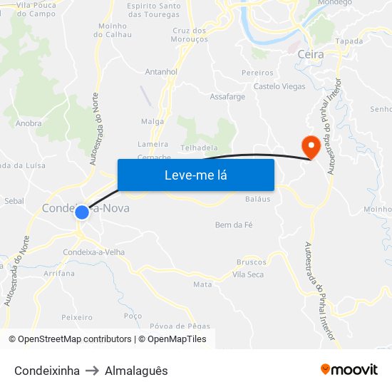 Condeixinha to Almalaguês map