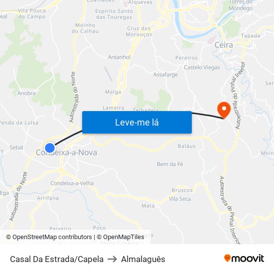 Casal Da Estrada/Capela to Almalaguês map