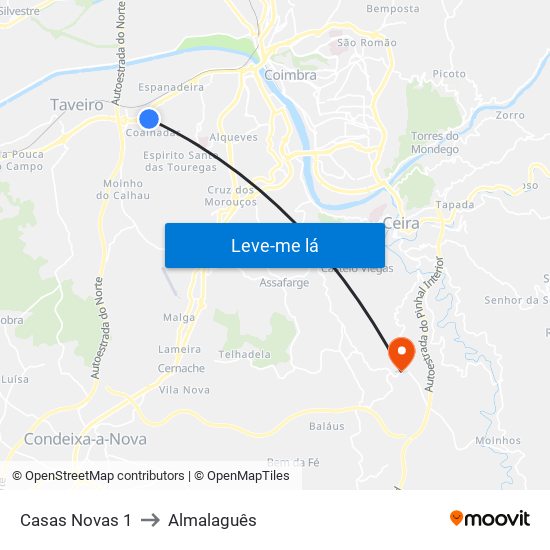 Casas Novas 1 to Almalaguês map