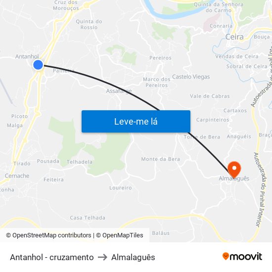 Antanhol - cruzamento to Almalaguês map