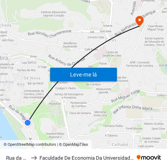 Rua da Alegria to Faculdade De Economia Da Universidade De Coimbra (Feuc) map