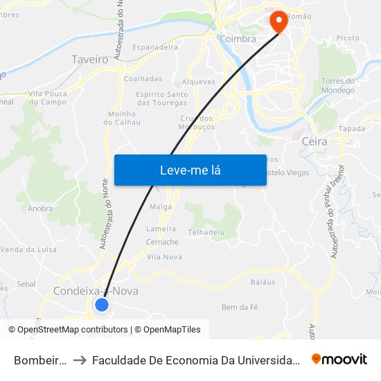 Bombeiros/Ctt to Faculdade De Economia Da Universidade De Coimbra (Feuc) map