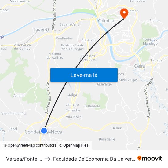 Várzea/Fonte Dos Amores to Faculdade De Economia Da Universidade De Coimbra (Feuc) map