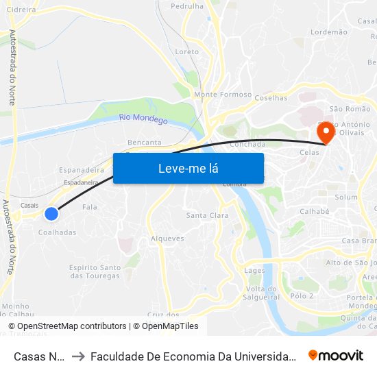Casas Novas 1 to Faculdade De Economia Da Universidade De Coimbra (Feuc) map