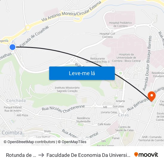 Rotunda de Coselhas to Faculdade De Economia Da Universidade De Coimbra (Feuc) map