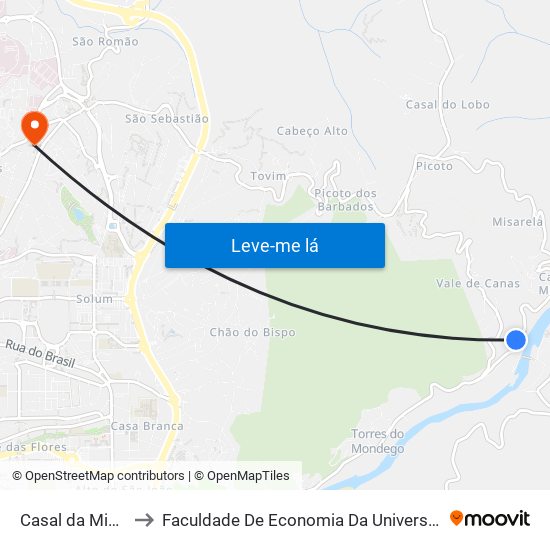 Casal da Misarela (sul) to Faculdade De Economia Da Universidade De Coimbra (Feuc) map