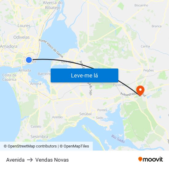 Avenida to Vendas Novas map