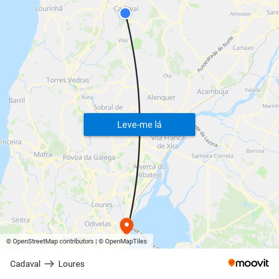 Cadaval to Loures map