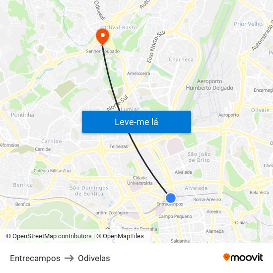 Entrecampos to Odivelas map