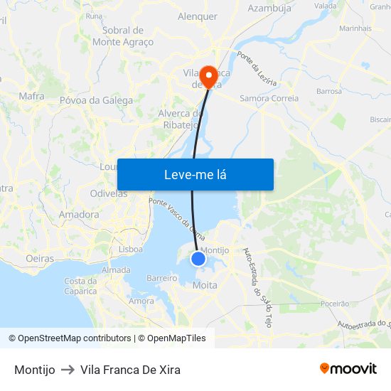 Montijo to Vila Franca De Xira map