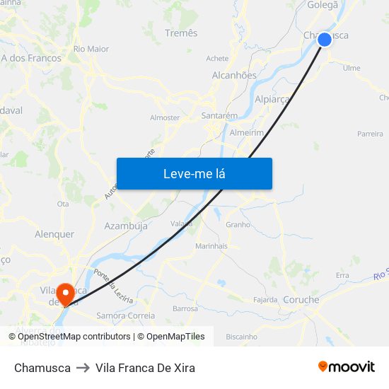 Chamusca to Vila Franca De Xira map