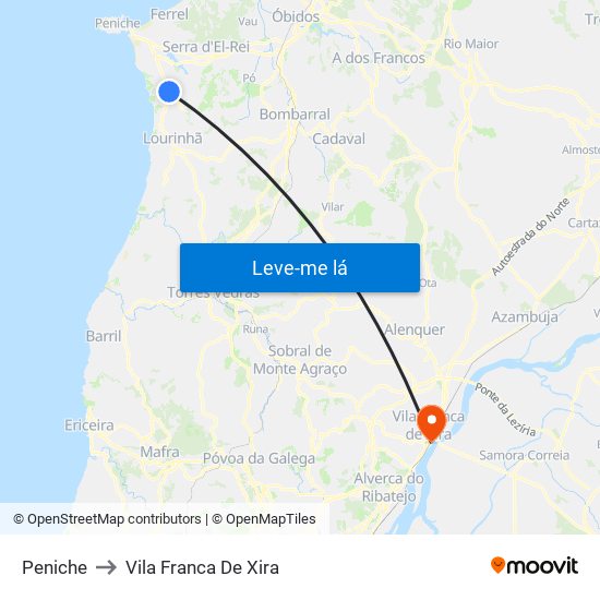 Peniche to Vila Franca De Xira map