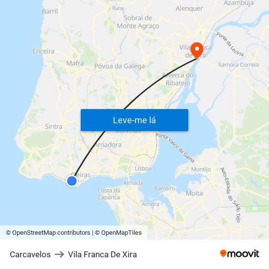 Carcavelos to Vila Franca De Xira map