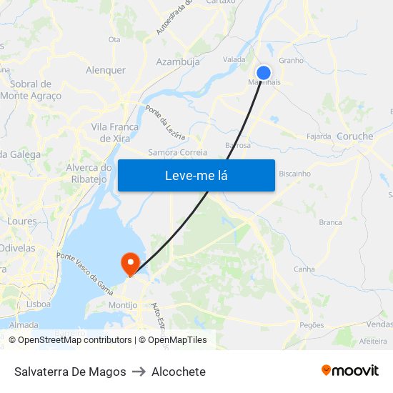 Salvaterra De Magos to Alcochete map