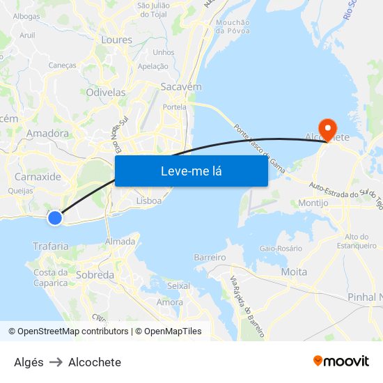 Algés to Alcochete map
