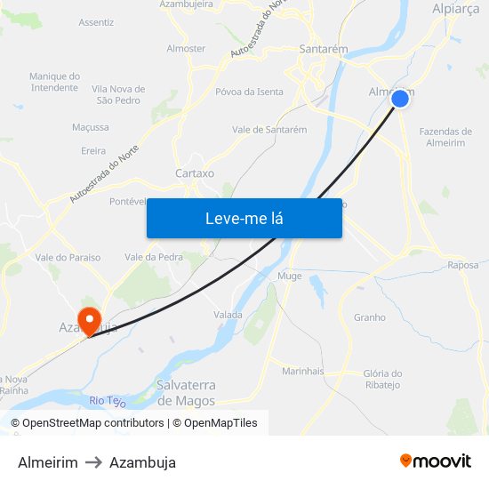 Almeirim to Azambuja map