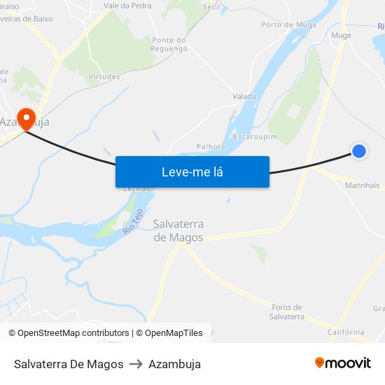 Salvaterra De Magos to Azambuja map