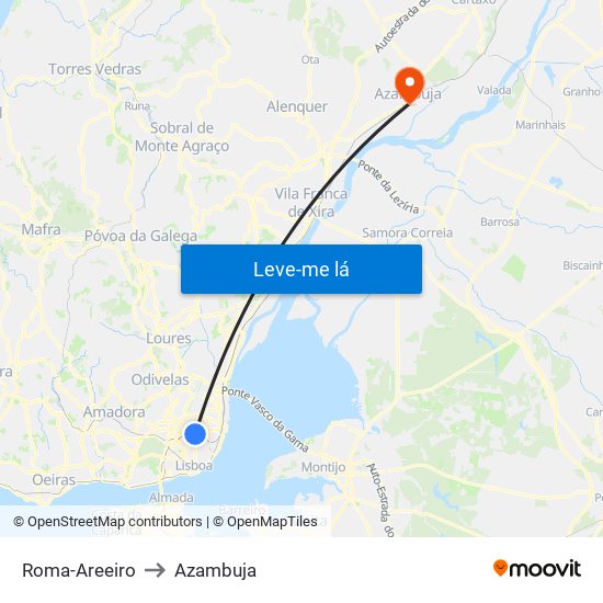 Roma-Areeiro to Azambuja map