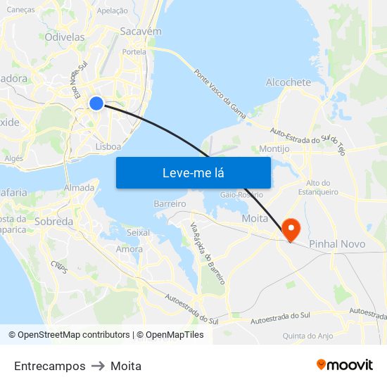 Entrecampos to Moita map