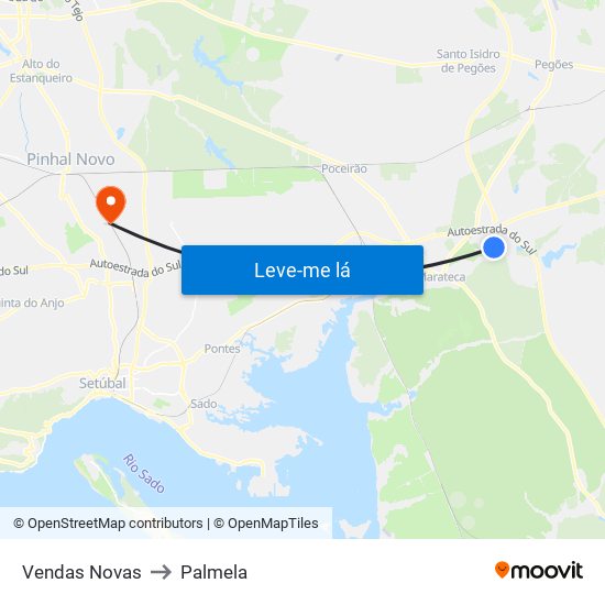 Vendas Novas to Palmela map