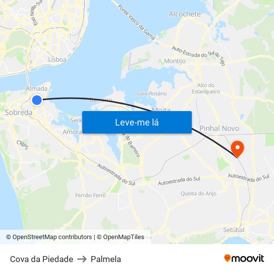 Cova Da Piedade to Palmela map