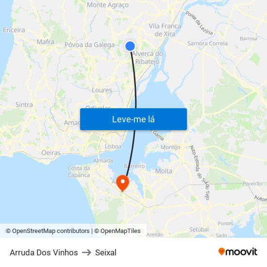 Arruda Dos Vinhos to Seixal map