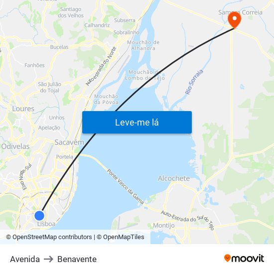 Avenida to Benavente map