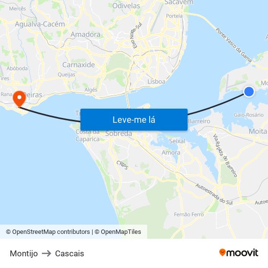 Montijo to Cascais map