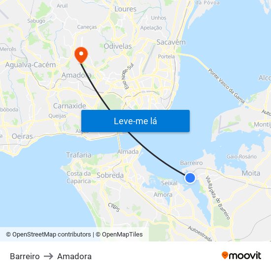 Barreiro to Amadora map