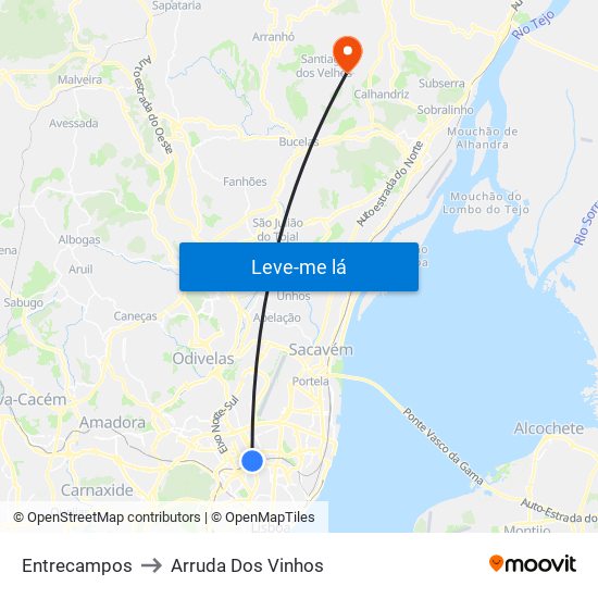 Entrecampos to Arruda Dos Vinhos map