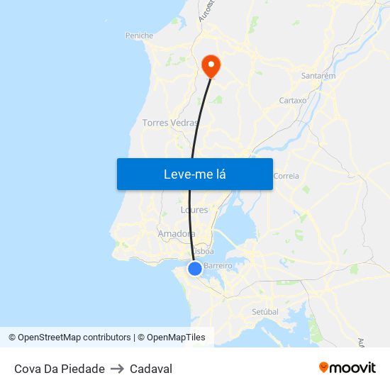 Cova Da Piedade to Cadaval map