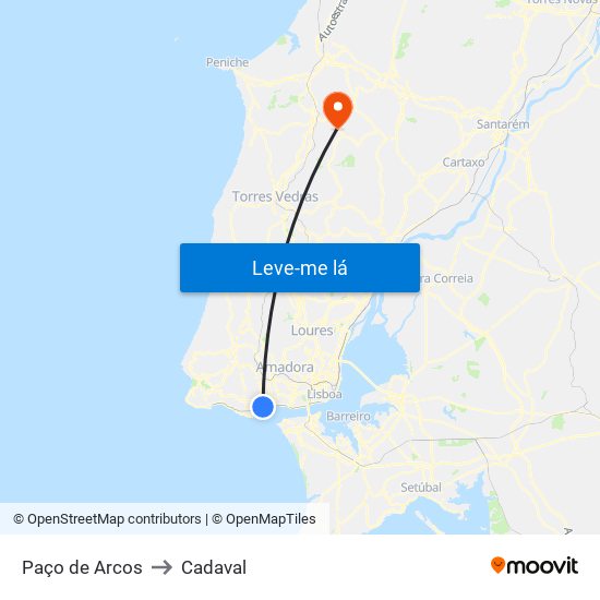 Paço de Arcos to Cadaval map