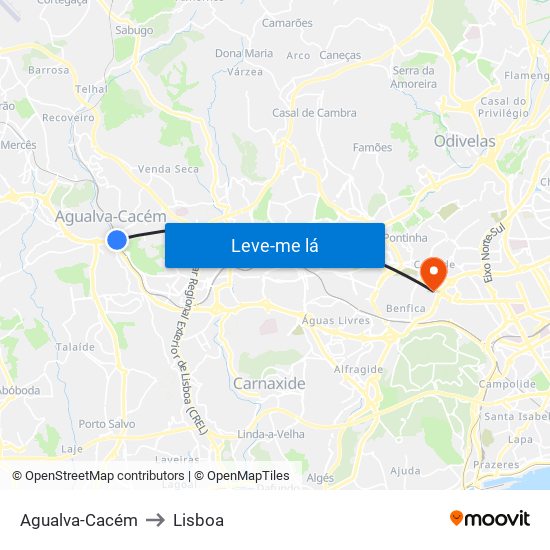 Agualva-Cacém to Lisboa map
