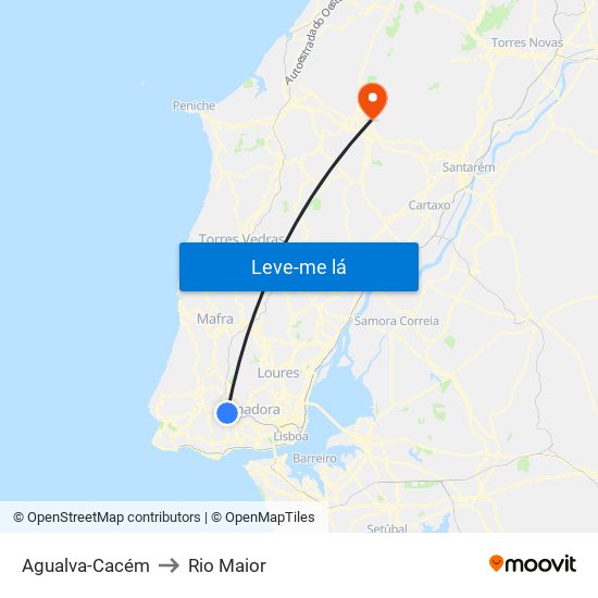 Agualva-Cacém to Rio Maior map