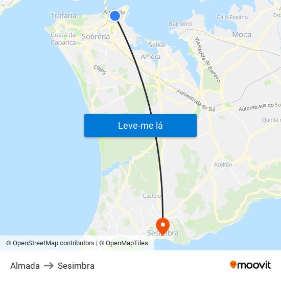 Almada to Sesimbra map